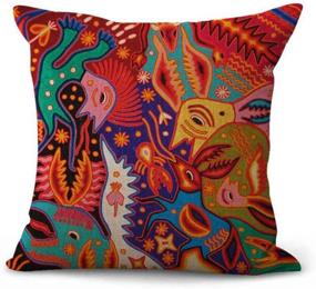 img 2 attached to 🌈 Vibrant Artsocket Linen Throw Pillow Covers with Mexican Huichol Design - Set of 4 - Stunning Home Decor Square 18x18 Inches Pillowcases