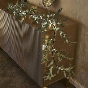 img 3 attached to 🎄 Hairui 6FT Olive Garland with 96 LED Fairy Lights - Battery Operated, Timer Included for Winter Christmas Holiday Fireplace Decoration - Faux Vine Lights