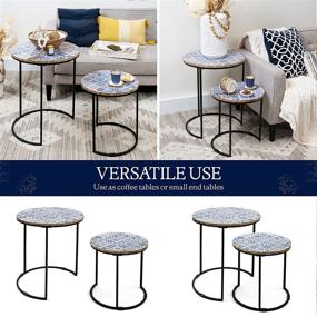 img 2 attached to Stylish Blue and White Side-Nesting Table Set with Moroccan Charm - Perfect for Small Living Spaces