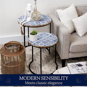 img 1 attached to Stylish Blue and White Side-Nesting Table Set with Moroccan Charm - Perfect for Small Living Spaces