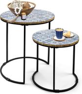 stylish blue and white side-nesting table set with moroccan charm - perfect for small living spaces logo