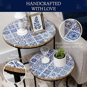 img 3 attached to Stylish Blue and White Side-Nesting Table Set with Moroccan Charm - Perfect for Small Living Spaces