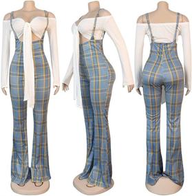 img 1 attached to 🔥 Ophestin Women's Off Shoulder Tie Crop Top Plaid Print Bell Pants Suspenders Set 2 Piece Outfits Jumpsuits Overalls - Sexy & Trendy!
