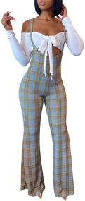 img 2 attached to 🔥 Ophestin Women's Off Shoulder Tie Crop Top Plaid Print Bell Pants Suspenders Set 2 Piece Outfits Jumpsuits Overalls - Sexy & Trendy!