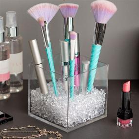 img 1 attached to 💎 Premium Acrylic Cube Makeup Brush Holder Organizer with Clear Diamond Accents and 2 Sizes of Acrylic Diamonds - Store Your Makeup Brushes in Style