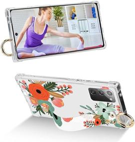 img 1 attached to 🌸 Samsung Galaxy Note 20 Case - Orange Floral with Wrist Strap, Kickstand, Screen Protector, and Bumper Band - for Women and Girls - Transparent Cover - 6.7 inch - Floral Flower Design