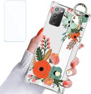 🌸 samsung galaxy note 20 case - orange floral with wrist strap, kickstand, screen protector, and bumper band - for women and girls - transparent cover - 6.7 inch - floral flower design logo