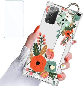 img 4 attached to 🌸 Samsung Galaxy Note 20 Case - Orange Floral with Wrist Strap, Kickstand, Screen Protector, and Bumper Band - for Women and Girls - Transparent Cover - 6.7 inch - Floral Flower Design