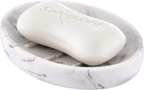 img 1 attached to 🧼 YININE Soap Dish - Oval Soap Holder Tray for Bathroom Shower Kitchen Sink - White Marble Look, Bar Soap Sponge Case Box Saver