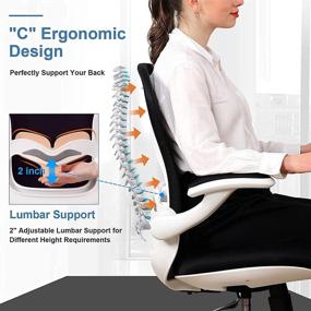 img 3 attached to ComHoma Office Chair: Ergonomic Mesh Computer Chair with Flip-up Arms, Lumbar Support, and Swivel for Home Office Task, White