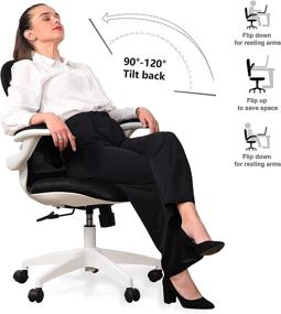 img 2 attached to ComHoma Office Chair: Ergonomic Mesh Computer Chair with Flip-up Arms, Lumbar Support, and Swivel for Home Office Task, White