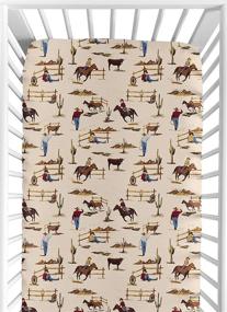 img 4 attached to Sweet Jojo Designs Wild West Boy Jersey Stretch Knit Baby Fitted Crib Sheet - Red, Blue, Tan Western Cowboy Horse Theme for Soft Toddler Bed Nursery