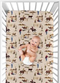 img 1 attached to Sweet Jojo Designs Wild West Boy Jersey Stretch Knit Baby Fitted Crib Sheet - Red, Blue, Tan Western Cowboy Horse Theme for Soft Toddler Bed Nursery