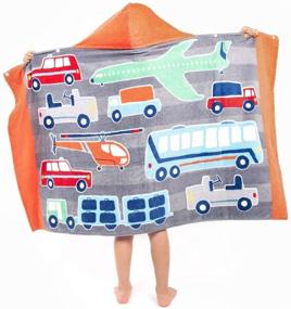 img 1 attached to 🛀 Super Absorbent Kids Hooded Bath Beach Towel Poncho (Grey Vehicle) - Soft & Cute Design, 30 x 50 Inch After Pool Wrap Towel with Hood for Boys and Girls