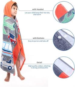 img 3 attached to 🛀 Super Absorbent Kids Hooded Bath Beach Towel Poncho (Grey Vehicle) - Soft & Cute Design, 30 x 50 Inch After Pool Wrap Towel with Hood for Boys and Girls