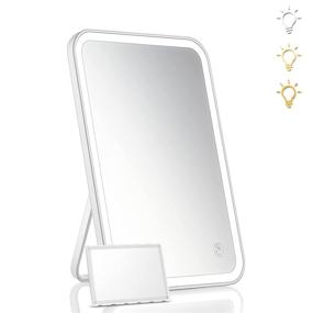img 4 attached to 💄 Rechargeable LED Vanity Makeup Mirror with 3 Color Lighting Modes, Adjustable Touch Screen, Tabletop and Wall Mountable Design, Including Mini 5X Hand Mirror
