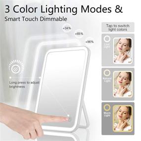 img 3 attached to 💄 Rechargeable LED Vanity Makeup Mirror with 3 Color Lighting Modes, Adjustable Touch Screen, Tabletop and Wall Mountable Design, Including Mini 5X Hand Mirror