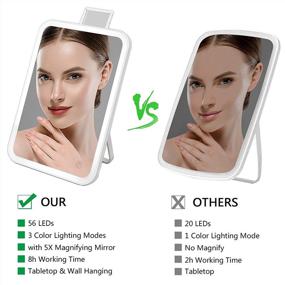 img 2 attached to 💄 Rechargeable LED Vanity Makeup Mirror with 3 Color Lighting Modes, Adjustable Touch Screen, Tabletop and Wall Mountable Design, Including Mini 5X Hand Mirror
