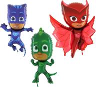 fun-filled set of 3 foil character balloons - catboy, gekko & owlette - ideal for children's party supplies логотип