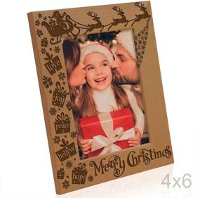 img 2 attached to KATE POSH Engraved Natural Wood Photo Frame - Celebrate Family Christmas with Love, Peace, Joy, and Hope. Santa, Reindeer, and Sleigh Decor, 4x6 Vertical Family Picture Frame