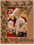 kate posh engraved natural wood photo frame - celebrate family christmas with love, peace, joy, and hope. santa, reindeer, and sleigh decor, 4x6 vertical family picture frame логотип