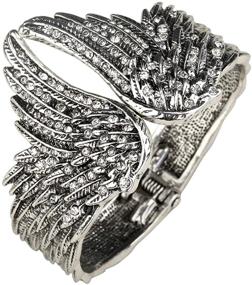 img 3 attached to 🔔 YACQ Women's Guardian Angel Wings Hinged Bangle Bracelets - Adjustable Fit for Wrist Size 6.5 to 7.5 inch - Lead & Nickel-Free - Women Girls Biker Jewelry - Costume Accessories