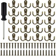 hoveox 20 pcs double prong robe hook: versatile rustic utility hooks 🧷 with screws and screwdriver - ideal for towels, hats, clothes, and jewelry (bronze finish) logo