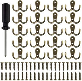 img 4 attached to Hoveox 20 Pcs Double Prong Robe Hook: Versatile Rustic Utility Hooks 🧷 with Screws and Screwdriver - Ideal for Towels, Hats, Clothes, and Jewelry (Bronze Finish)