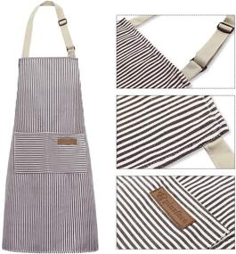 img 2 attached to 👨 NLUS 2 Pack Kitchen Cooking Aprons - Adjustable Bib Soft Chef Apron with 2 Pockets for Men Women, Black/Brown Stripes – Stylish and Functional!