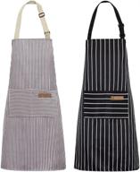 👨 nlus 2 pack kitchen cooking aprons - adjustable bib soft chef apron with 2 pockets for men women, black/brown stripes – stylish and functional! logo