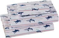 cozy and playful grey shark-themed sheet set - perfect bedding for boys/teens in white, red, and light blue - available in queen size logo