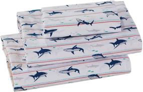 img 2 attached to Cozy and Playful Grey Shark-themed Sheet Set - Perfect Bedding for Boys/Teens in White, Red, and Light Blue - Available in Queen Size