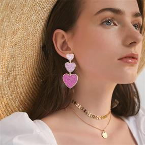 img 1 attached to 💗 Stylish T-ztoss Candy Pink Heart Earrings: Bohemian Love Dangles for Women & Teen Girls