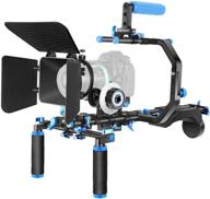 neewer shoulder rig kit for dslr cameras and camcorders: film making system with matte box, follow focus, c-shaped bracket, handgrip, and more (blue + black) logo