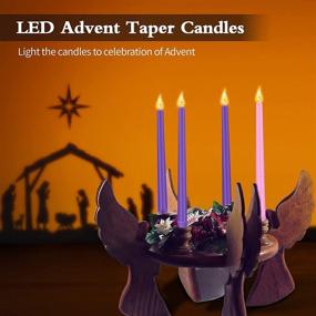 img 1 attached to 🌸 Flameless LED Advent Candle Set: 4-Piece Taper Candles for Christmas Rituals, Church, and Home Decor - Purple & Pink