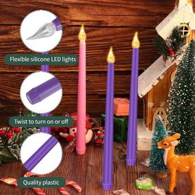 img 2 attached to 🌸 Flameless LED Advent Candle Set: 4-Piece Taper Candles for Christmas Rituals, Church, and Home Decor - Purple & Pink