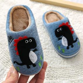 img 3 attached to 🦖 Cute & Cozy: LÄTT LIV Kids Dinosaur Slippers - Warm Plush Indoor Shoes