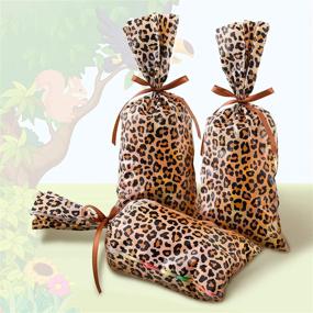 img 2 attached to 100-Piece Leopard Print Treat Bags: Perfect Zoo or Jungle Party Supplies with Easy Seal, Animal Print Cellophane Cookie Bags and Brown Fabric Ribbon Included