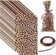 100-piece leopard print treat bags: perfect zoo or jungle party supplies with easy seal, animal print cellophane cookie bags and brown fabric ribbon included logo