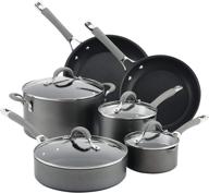 комплект кухонной утвари из 10 предметов circulon elementum hard anodized nonstick: кастрюли и сковороды в сером морском оттенке. логотип