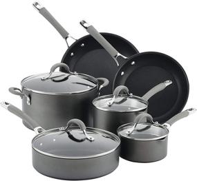 img 4 attached to Комплект кухонной утвари из 10 предметов Circulon Elementum Hard Anodized Nonstick: кастрюли и сковороды в сером морском оттенке.