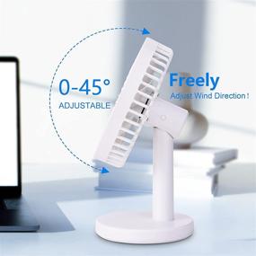 img 3 attached to 💨 Compact Desk Fan, 5.5 Inch Personal USB Fan with 3 Speeds, 2000mAh Battery, 45° Adjustment, Mini Table Fan for Office, Home, Bedroom, Desktop - White