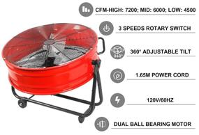 img 3 attached to 🌀 Ken Brown 24 Inch High Velocity Heavy Duty Metal Drum Fan - Powerful 7200CFM Air Circulation | 3 Speeds | 360° Adjustable Tilt | Industrial/Commercial/Residential Use | ETL Safety Listed | 5-Year Warranty | Vibrant Red