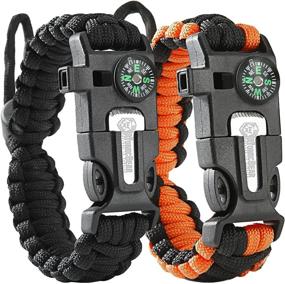 img 4 attached to 🔥 Atomic Bear Adjustable Paracord Bracelet (2 Pack) - Fire Starter - Loud Whistle - Ideal for Hiking, Camping, Fishing, and Hunting - Color: Black & Black+Orange