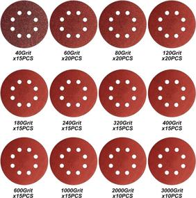 img 1 attached to 🪚 High-Quality Hook and Loop Sanding Discs: 5 Inch 8 Hole Sandpaper - 180pcs Sand Paper Assortment for Random Orbital Sander - Multiple Grits (40-3000)