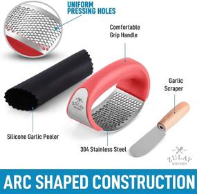 img 3 attached to 🧄 Zulay Stainless Steel Garlic Press Rocker Set - Premium Mincer, Peeler & Scraper Combo - Convenient Arc Shape Design & Comfortable Grip (Red)