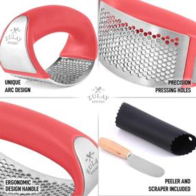 img 1 attached to 🧄 Zulay Stainless Steel Garlic Press Rocker Set - Premium Mincer, Peeler & Scraper Combo - Convenient Arc Shape Design & Comfortable Grip (Red)