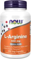 💊 now foods l-arginine supplements - 500mg nitric oxide precursor amino acid - 250 count, 0.0176 ounce logo