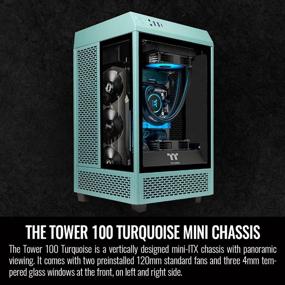 img 3 attached to Thermaltake Tower 100 Turquoise Edition: Премиальный мини-башня компьютерного корпуса с закаленным стеклом и поддержкой Mini-ITX - CA-1R3-00SBWN-00