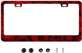 img 4 attached to DZGlobal American Rose License Plate Frame Red Rose Flower Car Tag Frames Black Roses Floral Auto Plates Tags Romantic Printed 2 Holes With Screws For Women Men (Red Roses)